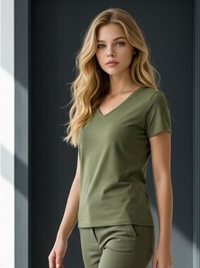NWT DeFacto Women’s Classic Green V Neck Short Sleeve Tee Shirt Top - Size SM